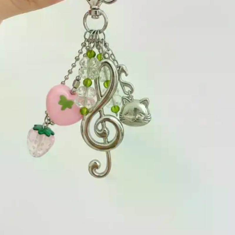 Phone Accessories For Teen Girls - Niedlicher Erdbeer-Stern-Schlüsselanhänger Handy-Lanyard Kawaii Rosa Silber