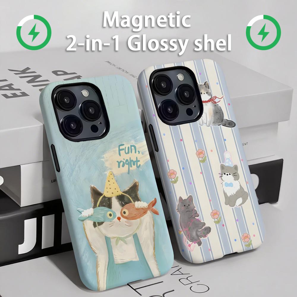 Magnetic Phone Case - Niedliche Katzen und Hunde Handyhülle Magnetisch